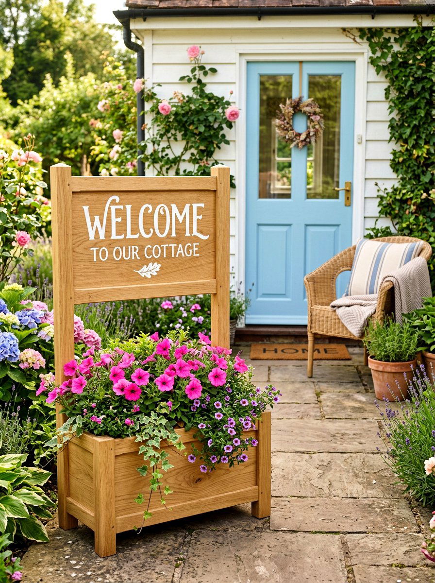 Planter Box Welcome Sign - 30 porch welcome sign ideas