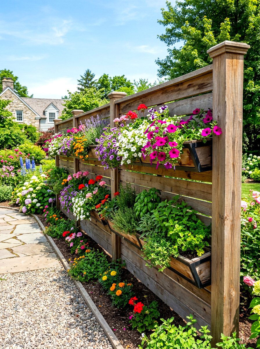 Planter Box Wood Fence - 30 wooden fence ideas