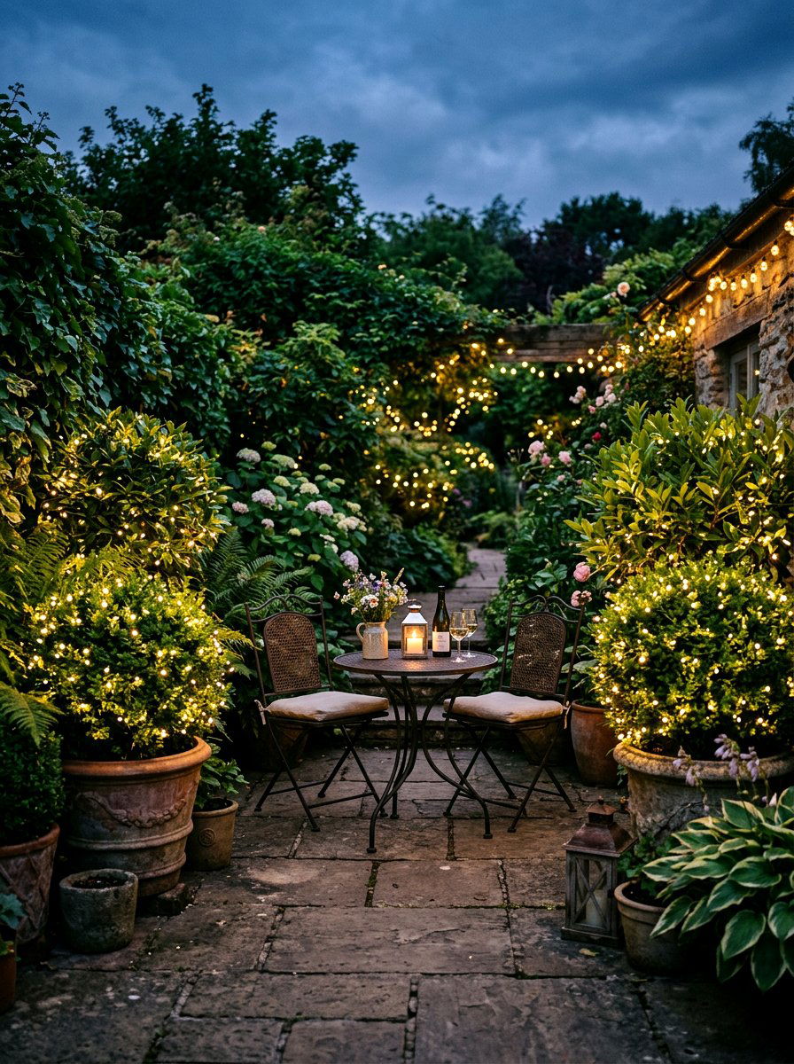 Planter Fairy Lights - 30 no harsh light patio ideas