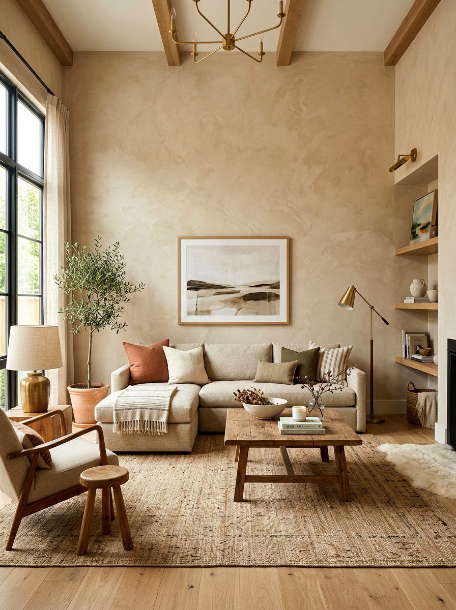 Plaster Wall Finish - 30 toasted beige living room ideas