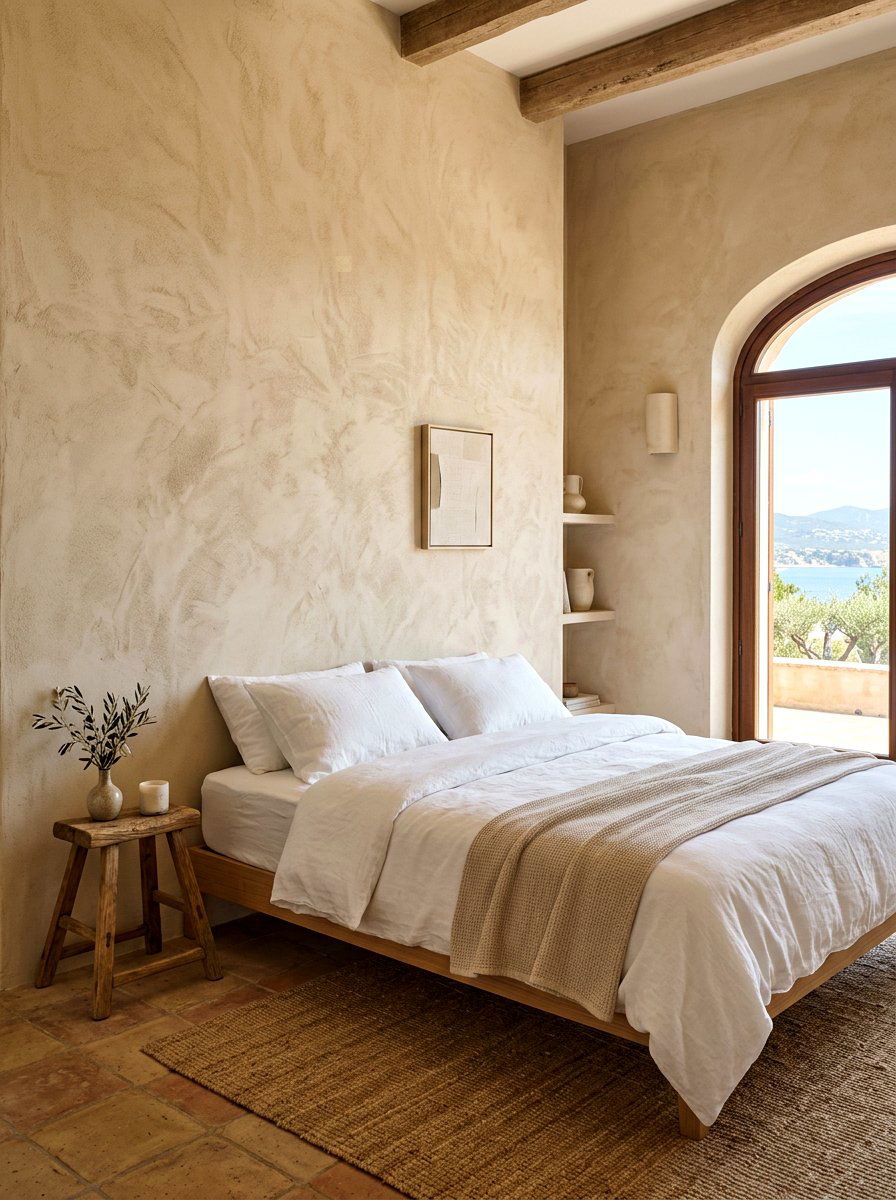 Plaster Wall Finish - 30 earthy bedroom decor ideas