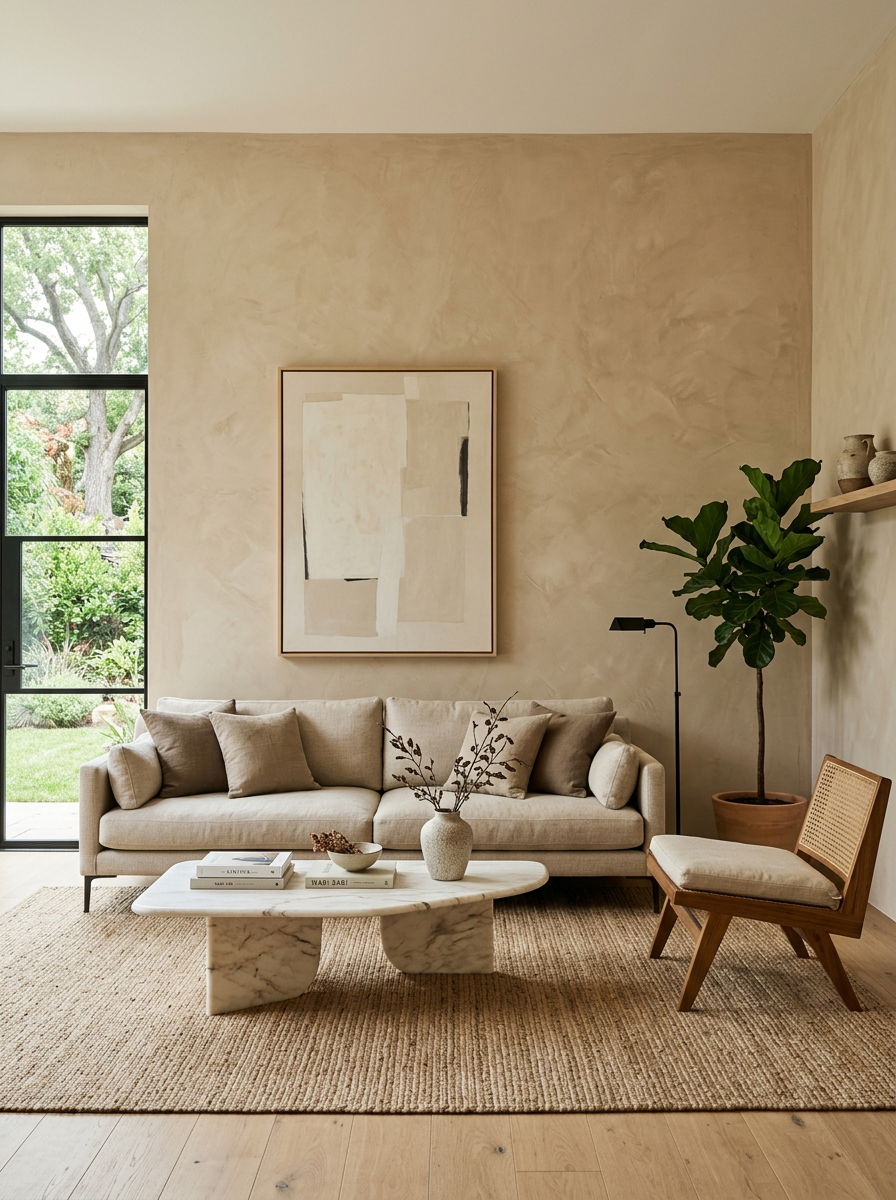 Plaster Wall Living Room - 30 organic modern living space ideas