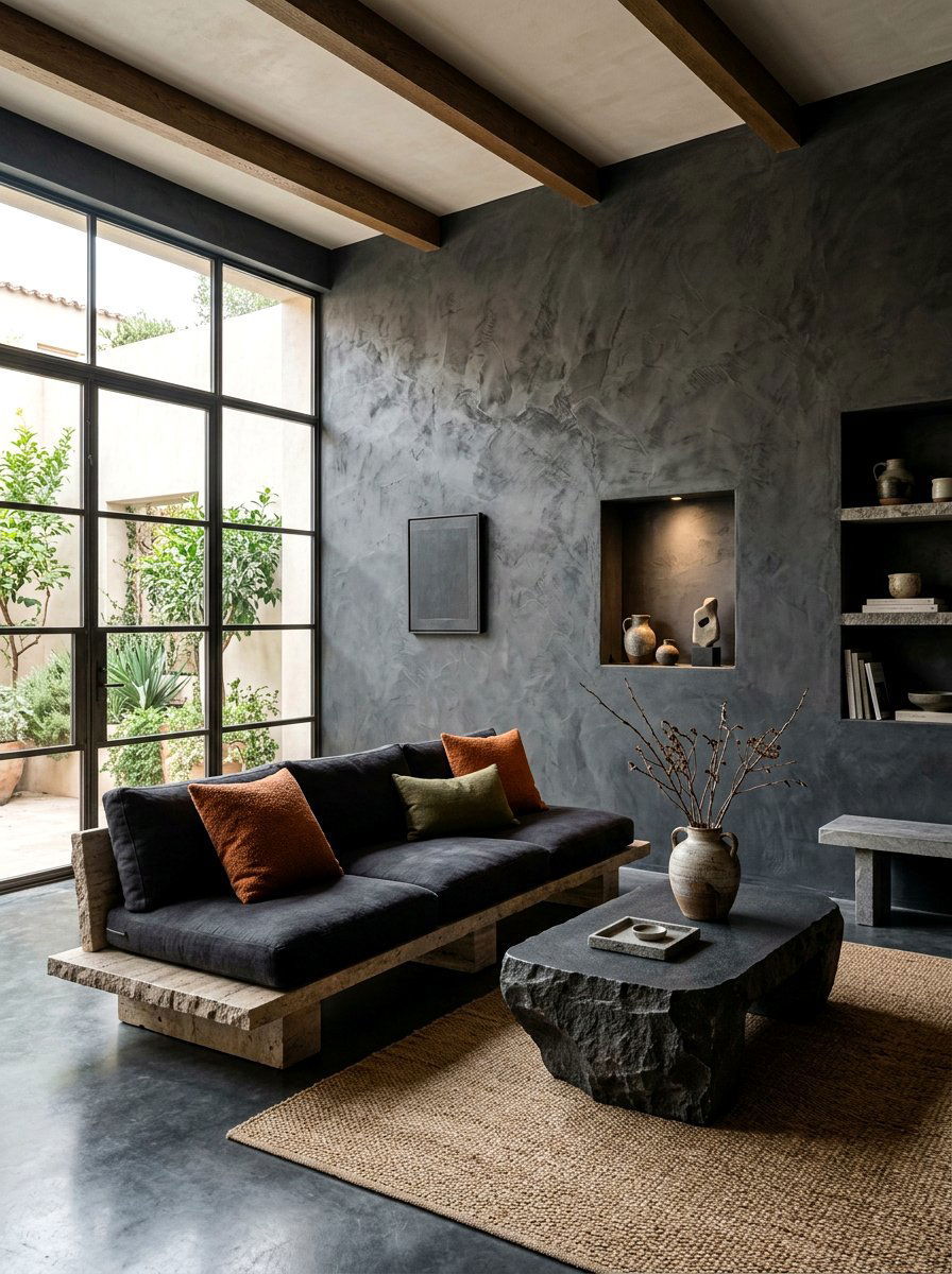 Plaster wall living room - 30 moody fall living room ideas