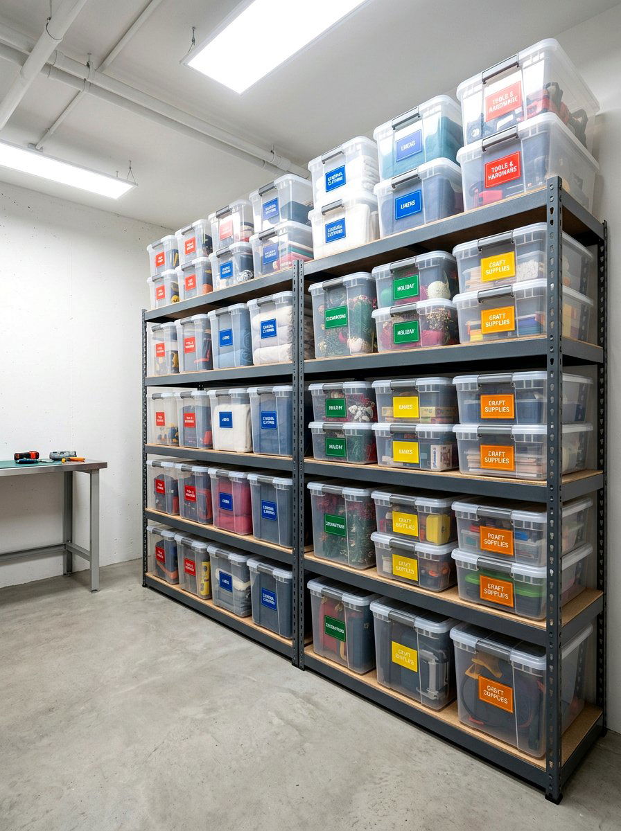 Plastic Bin System - 30 basement storage ideas