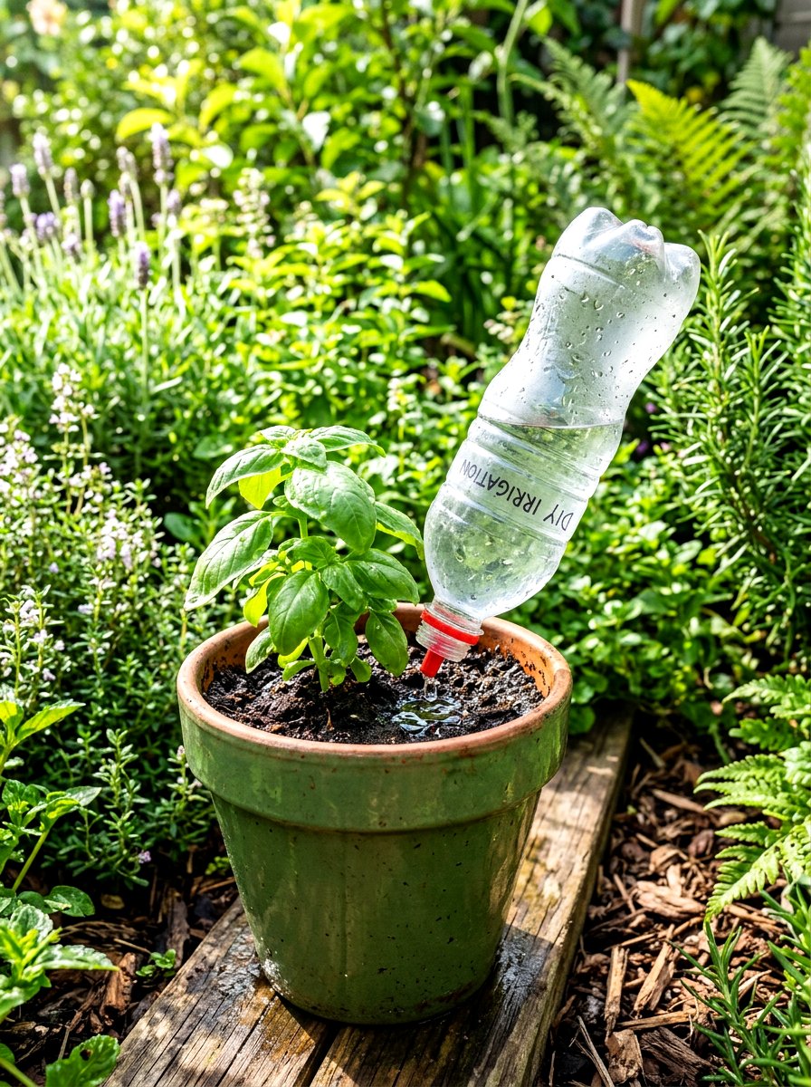 Plastic Bottle Drip - 30 herb garden watering ideas