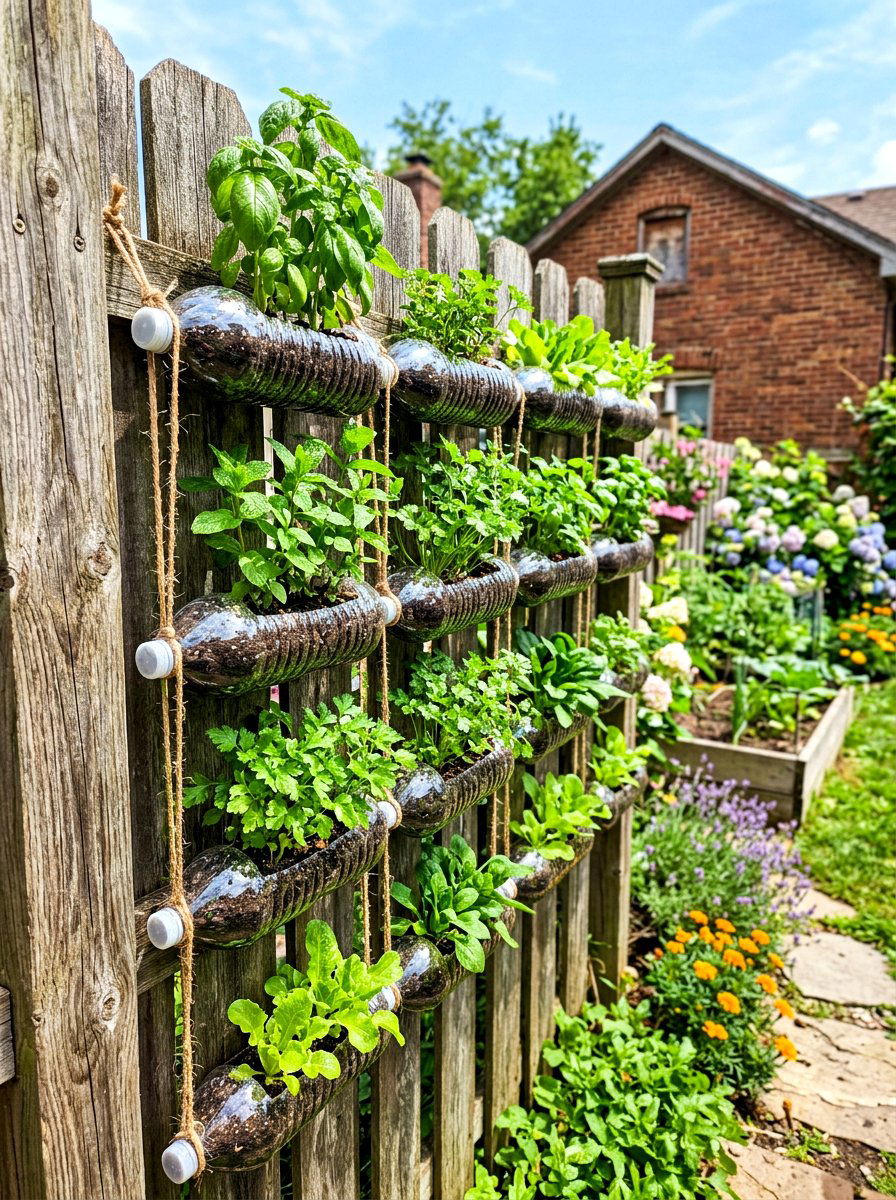 Plastic Bottle Upcycled Garden - 30 vertical garden ideas