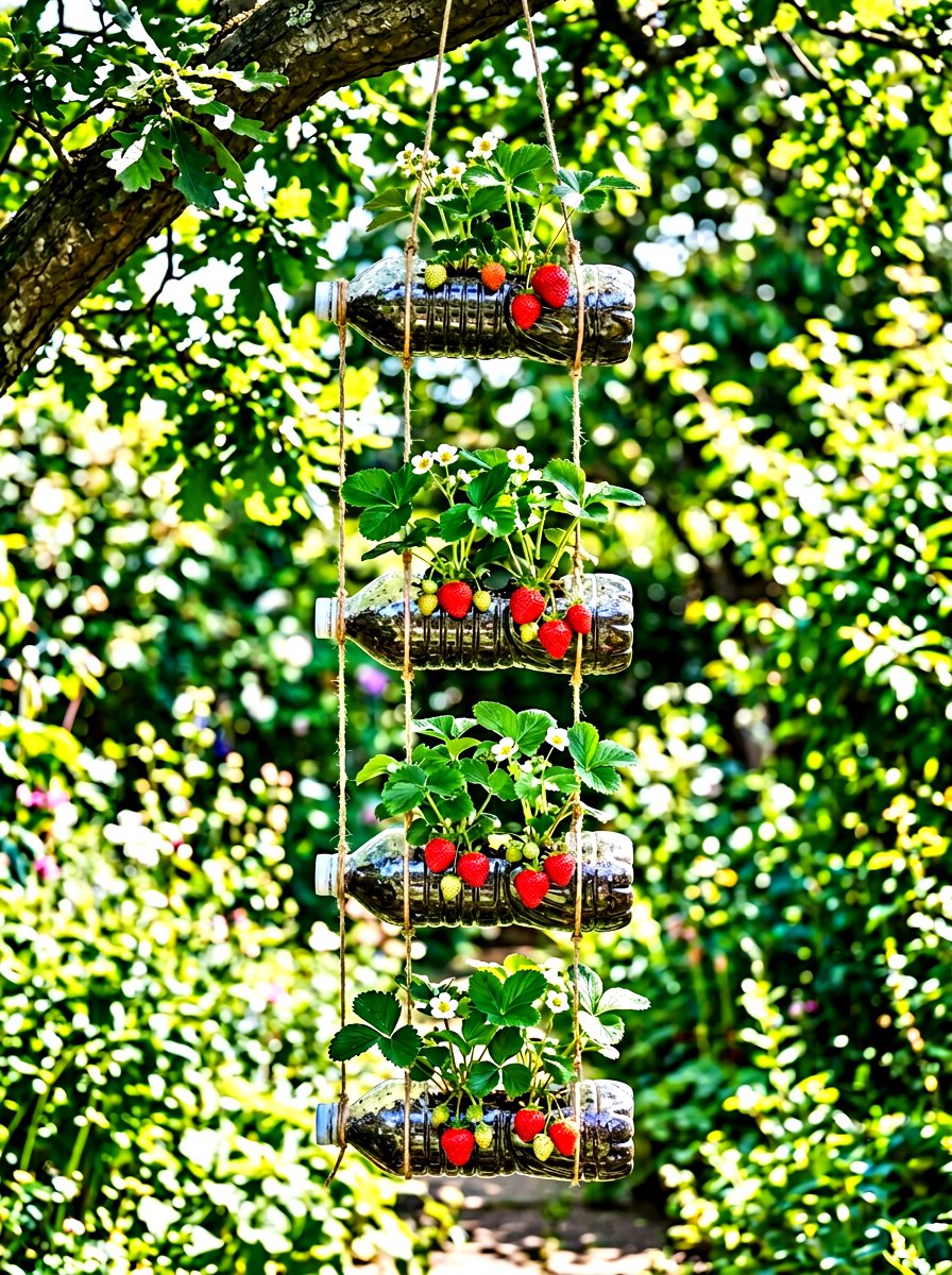 Plastic Bottle Vertical String - 30 vertical strawberry garden ideas