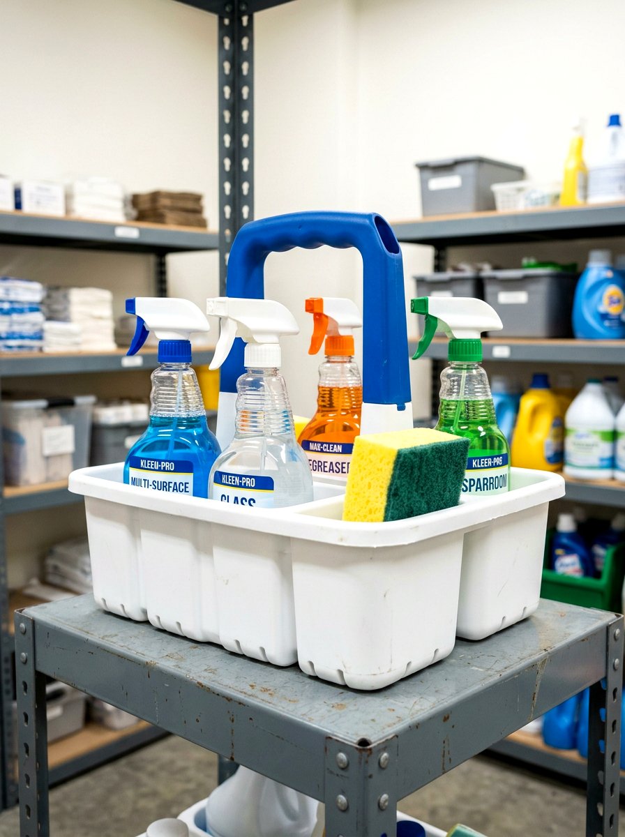 Plastic Cleaning Tote - 30 organizing cleaning supplies ideas