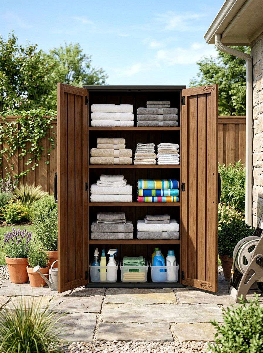 Plastic Storage Cabinet - 30 outdoor towel storage ideas