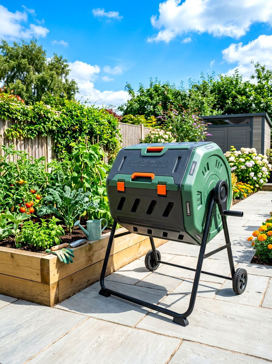 Plastic Tumbler Compost Bin - 30 compost corner ideas