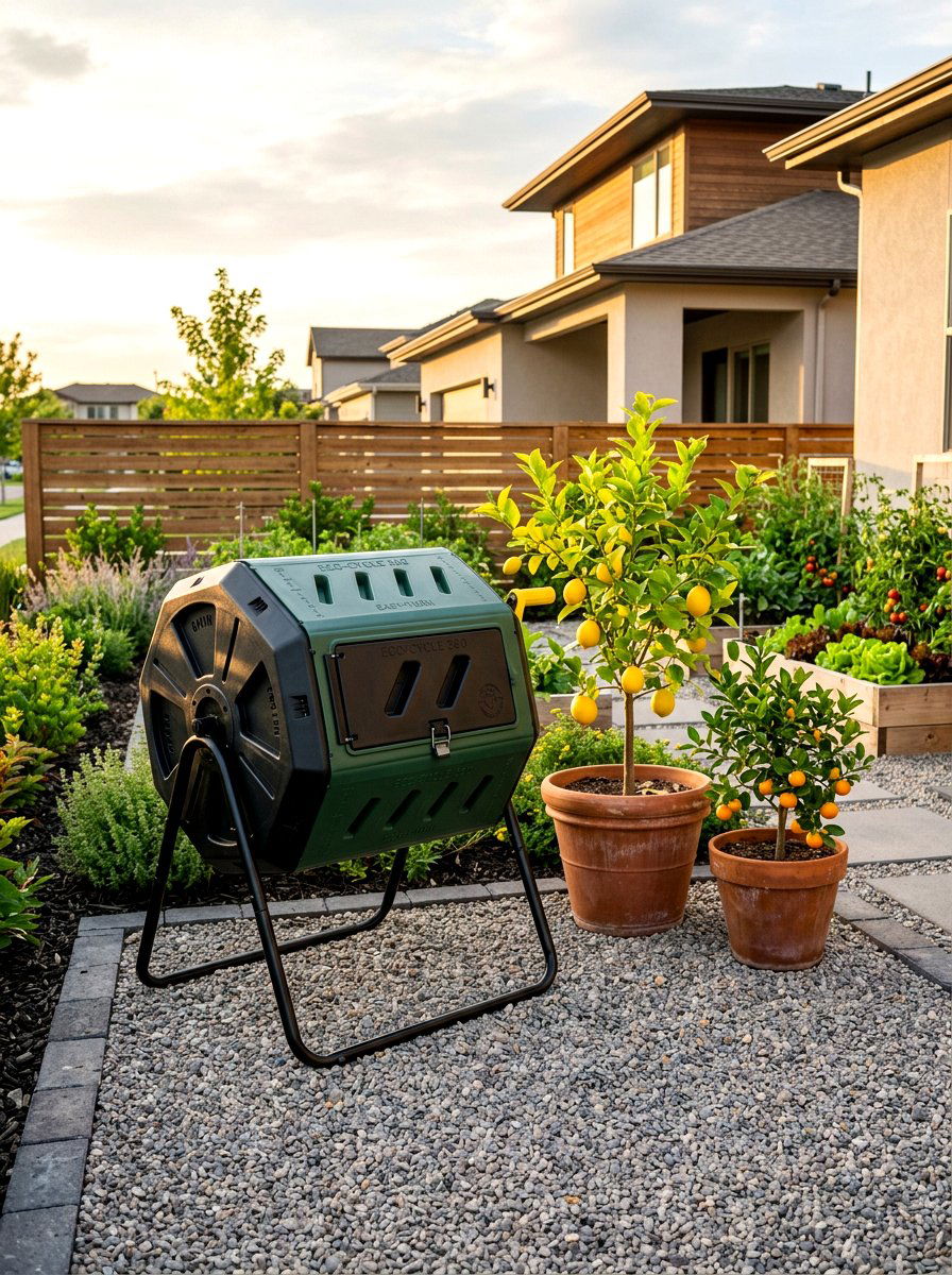 Plastic Tumbler Composter - 30 compost station ideas