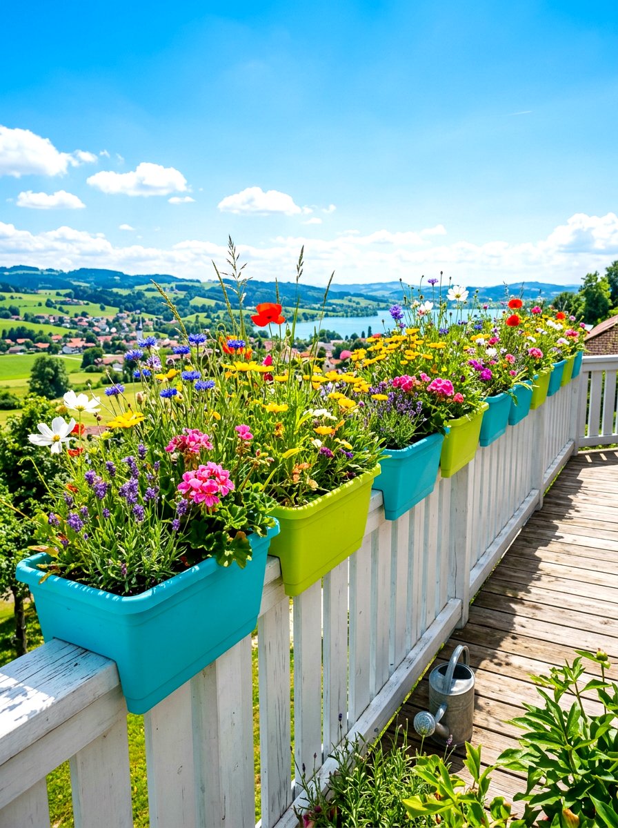 Plastic colorful flower box - 30 balcony flower box ideas