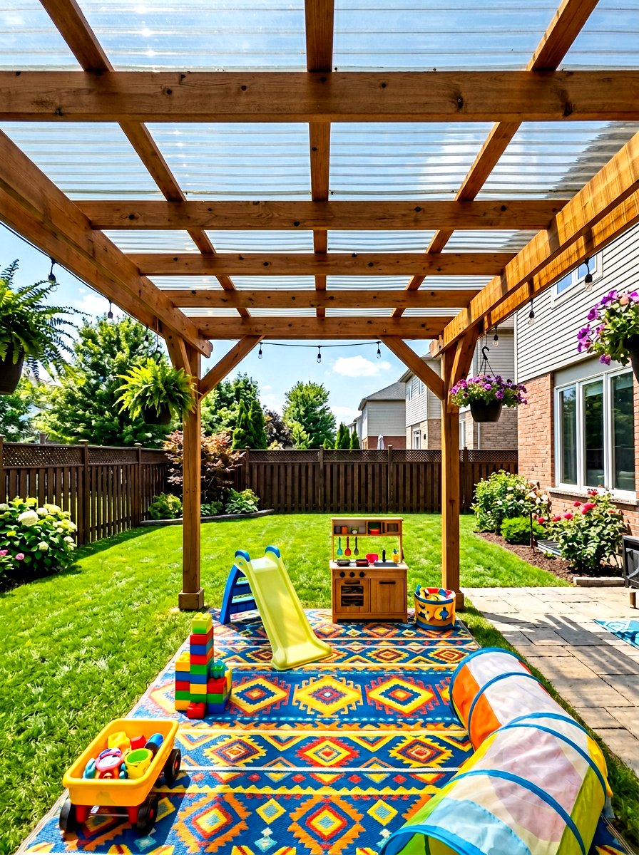 Plastic corrugated panel - 30 pergola roof ideas