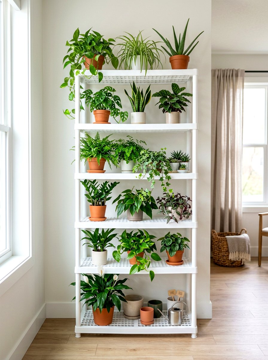 Plastic resin shelving - 30 greenhouse shelving ideas