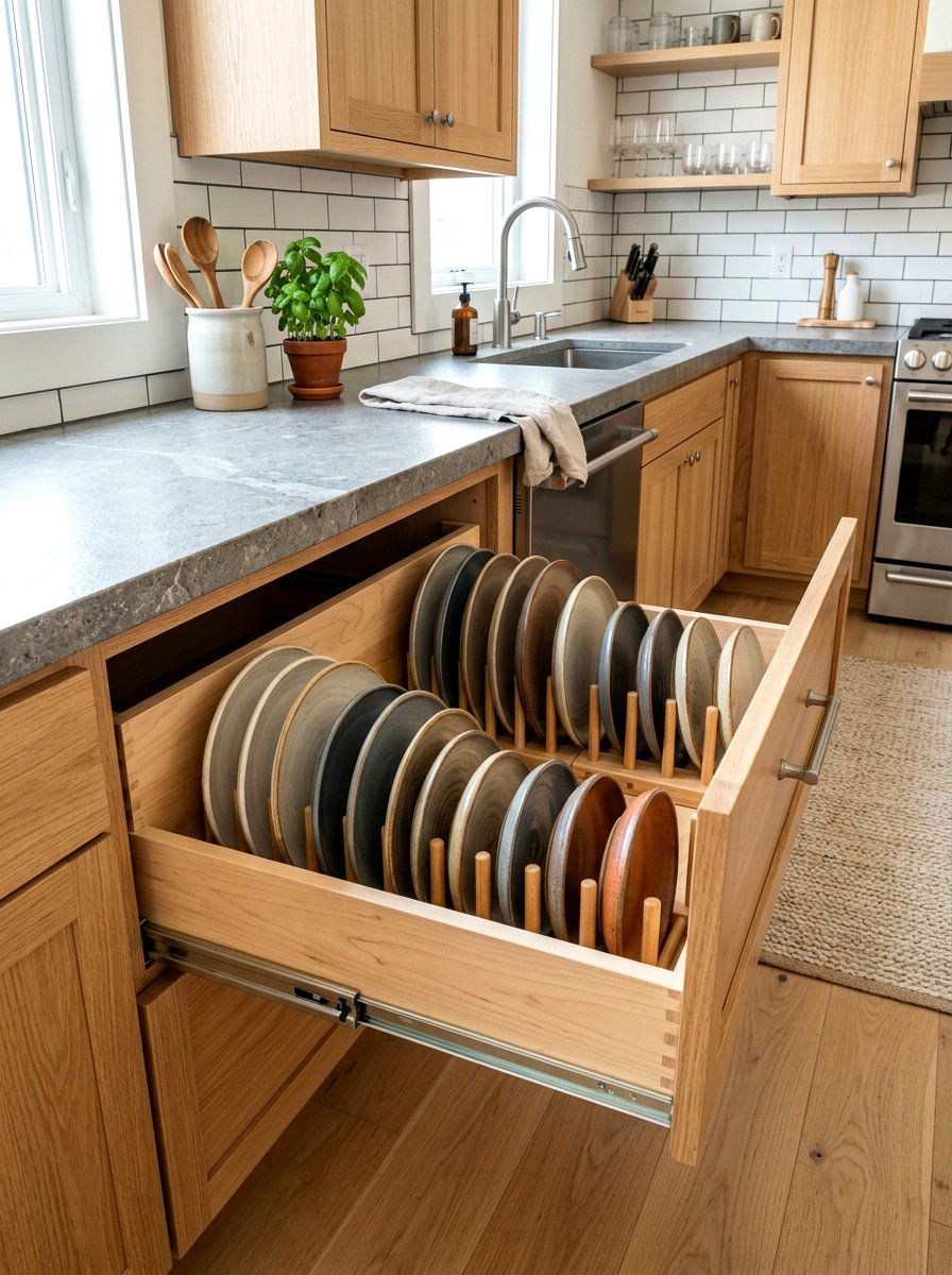Plate Rack Drawer Insert - 30 kitchen drawer organization ideas