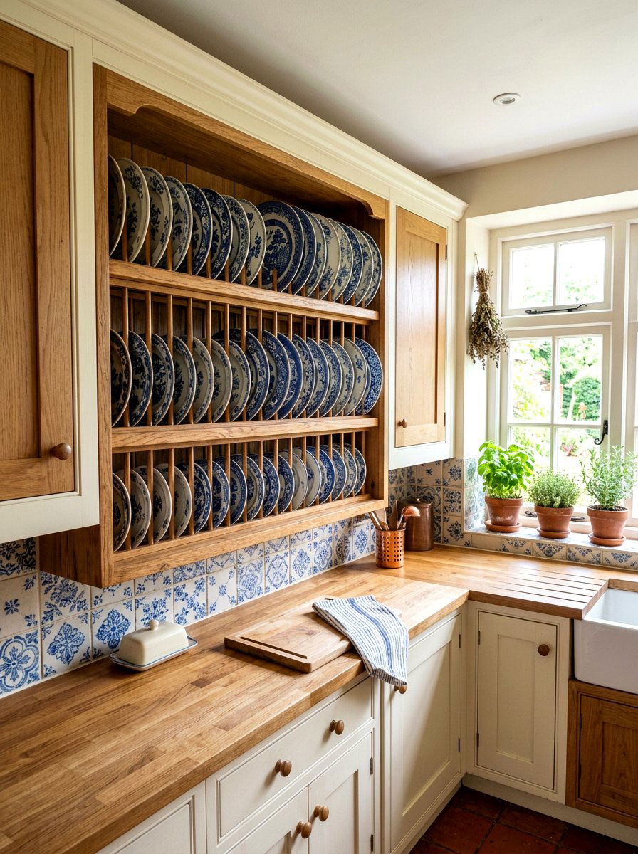 Plate Storage Rack - 30 vintage farmhouse kitchen ideas