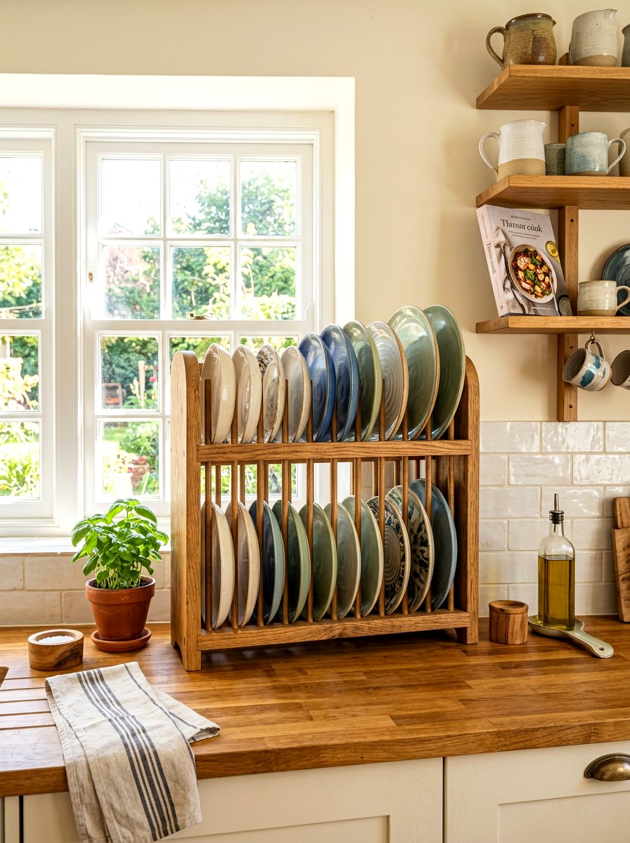 Plate Storage Rack - 30 kitchen organization ideas