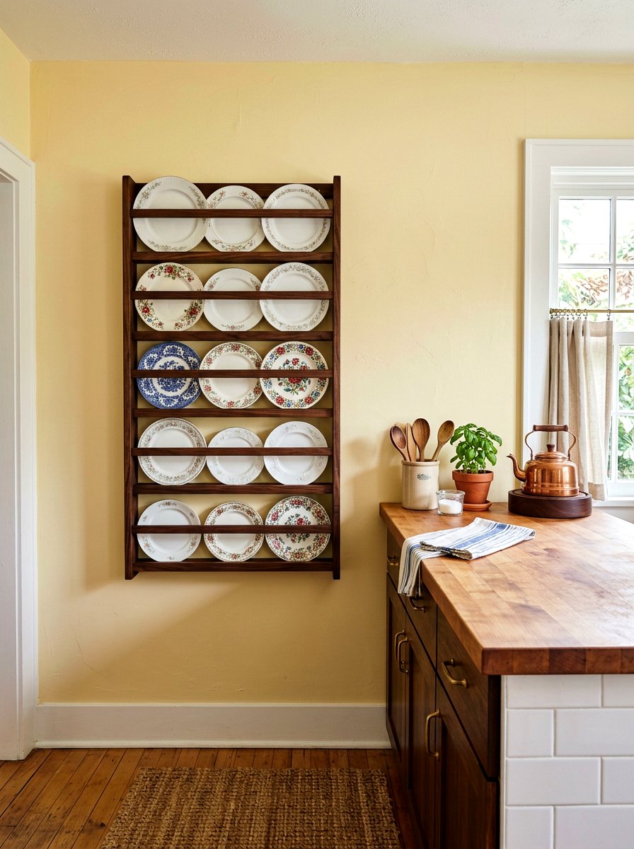 Plate rack wall - 30 cottagecore kitchen ideas
