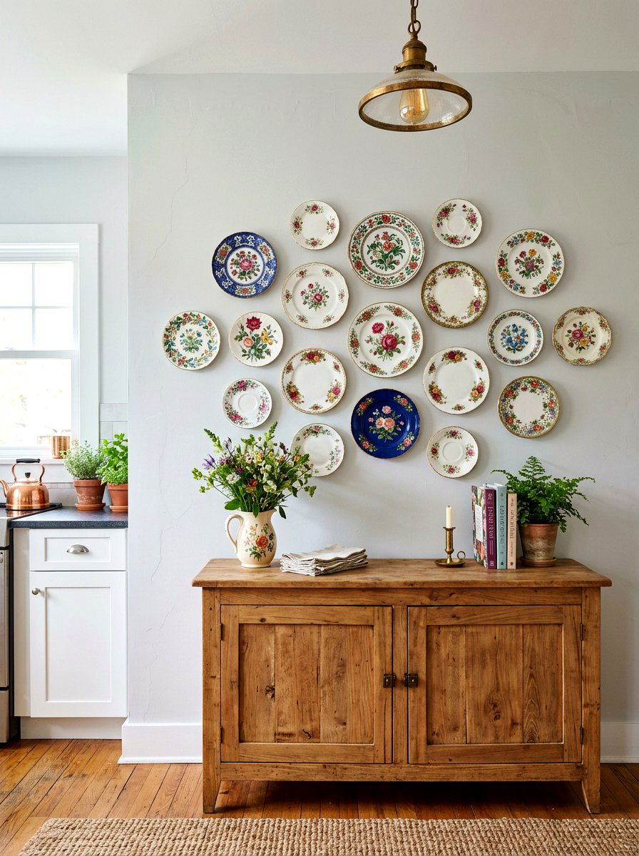 Plate wall decor - 30 grandma core kitchen ideas