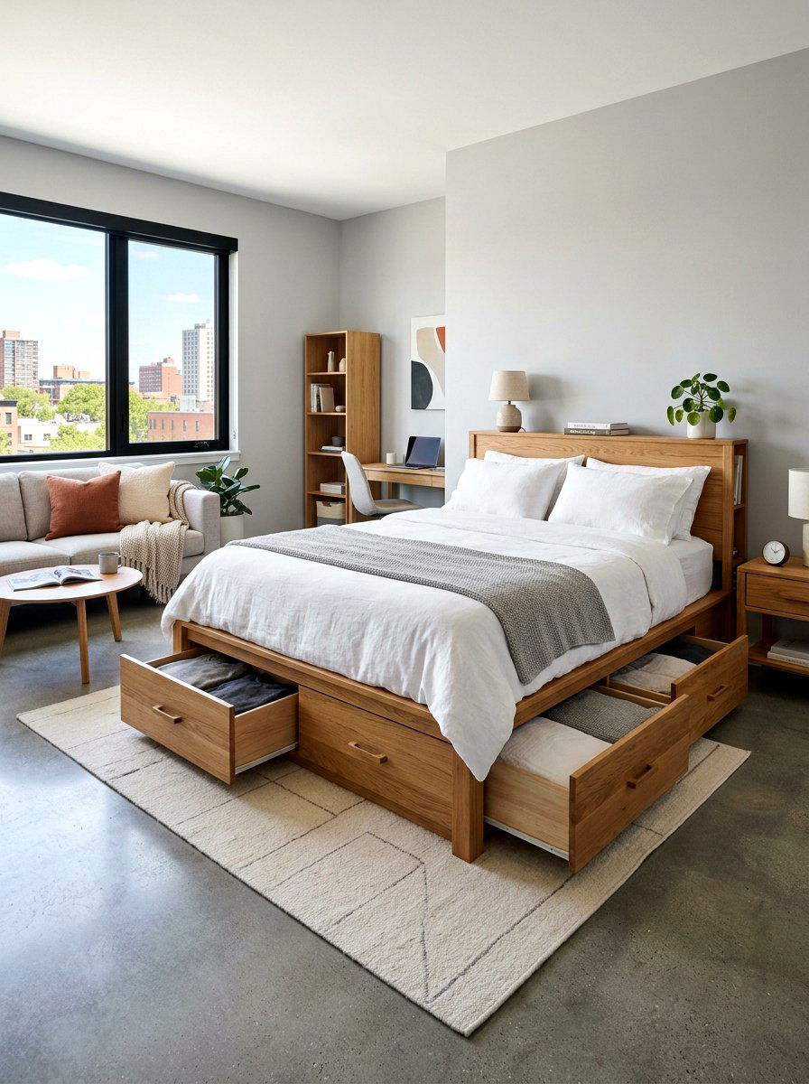 Platform Bed Storage Studio - 30 studio sleeping nook ideas