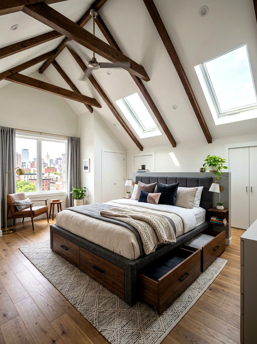 Platform bed storage - 30 attic bedroom storage ideas