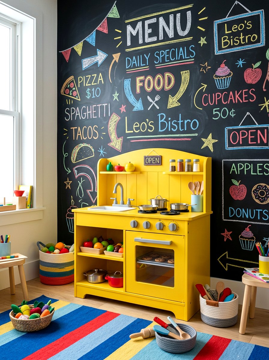Play Kitchen Chalkboard Wall - 30 play kitchen corner ideas
