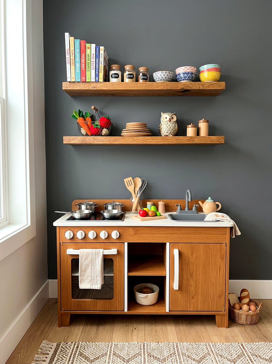 Play Kitchen Floating Shelves - 30 play kitchen corner ideas