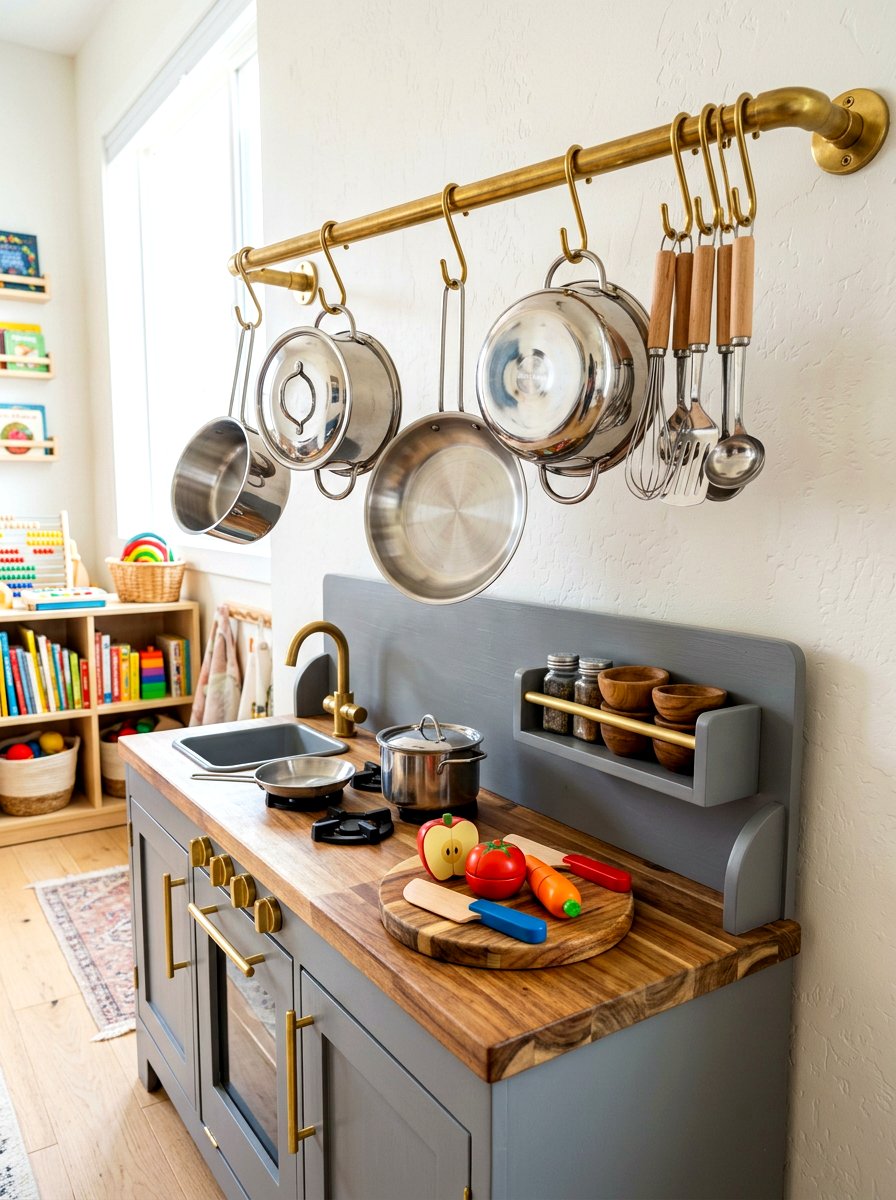 Play Kitchen Hanging Rack - 30 play kitchen corner ideas