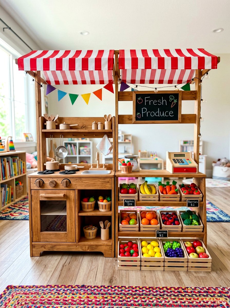 Play Kitchen Market Stall - 30 play kitchen corner ideas