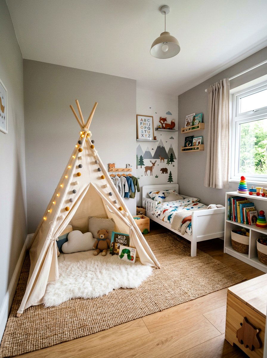 Play Teepee Toddler Bedroom - 30 neutral toddler room ideas