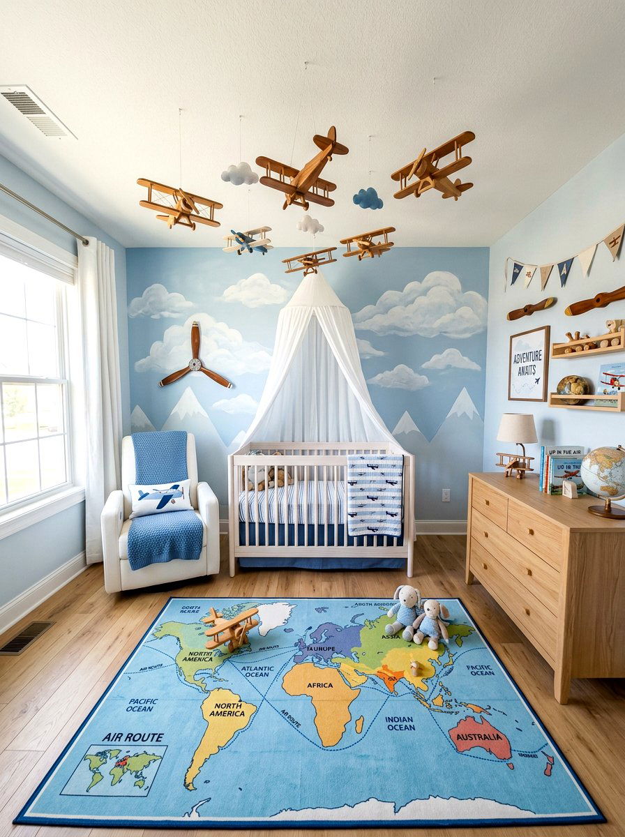 Playful Flying Airplane Cloud Nursery - 30 cloud nursery ideas