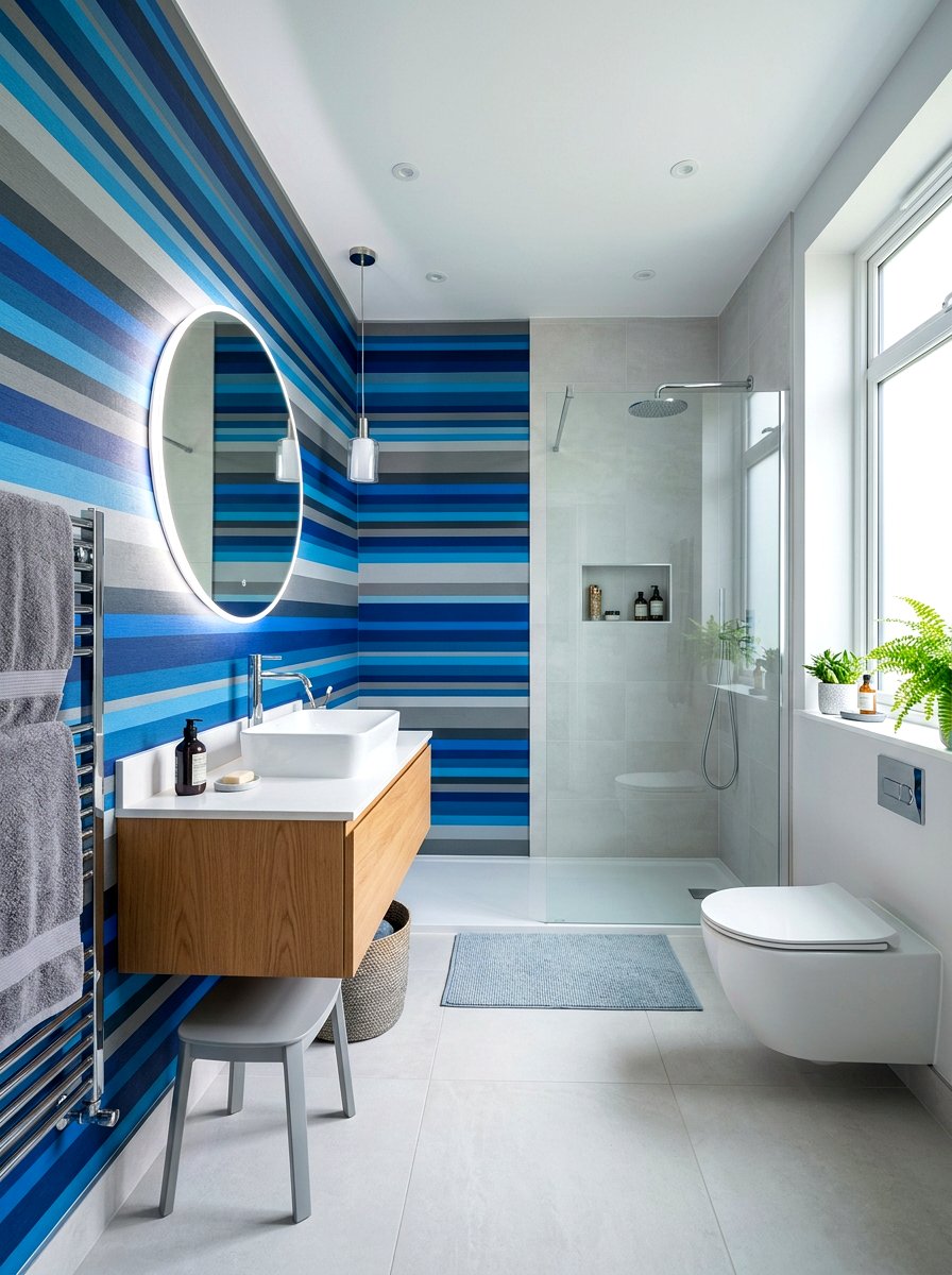 Playful Multi Width Striped Bathroom - 30 striped bathroom wallpaper ideas
