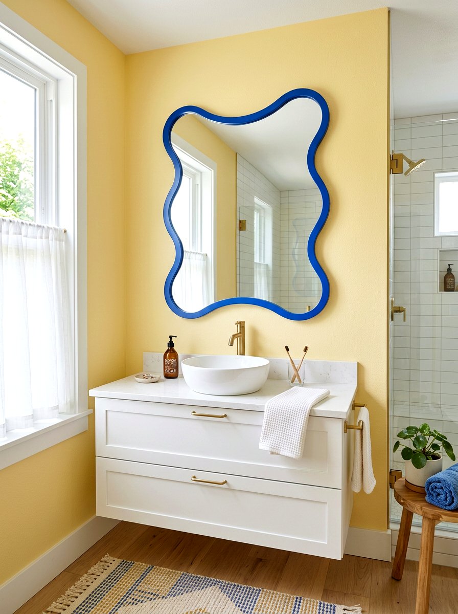 Playful Shaped Mirror - 30 dopamine bathroom ideas
