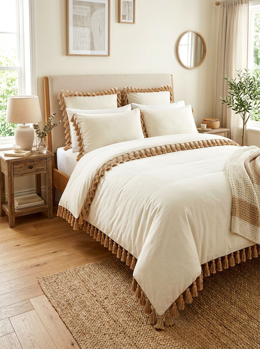 Playful tassel trim bedding - 30 tailored bedding ideas