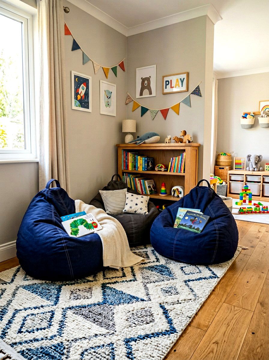 Playroom Bean Bag Corner - 30 children shared playroom ideas
