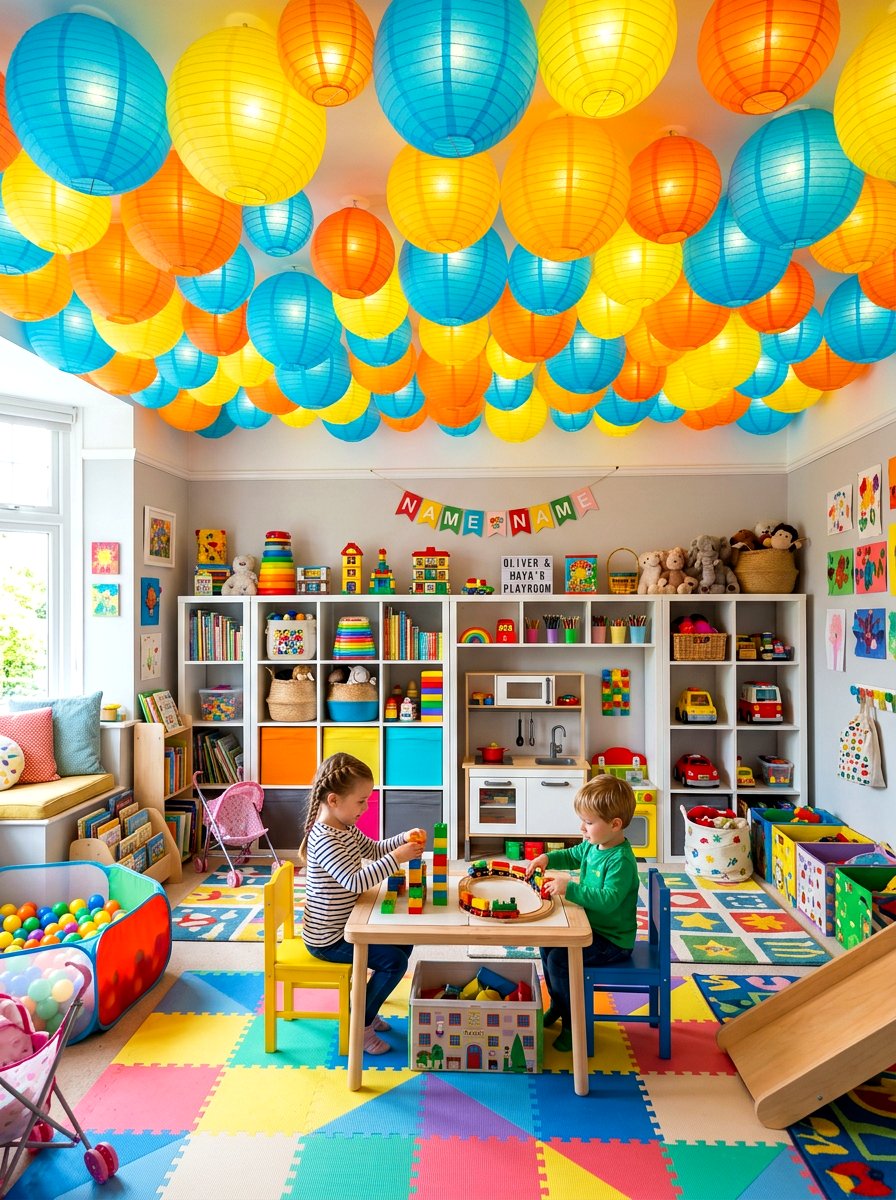 Playroom Colorful Lantern - 30 paper lantern lighting ideas