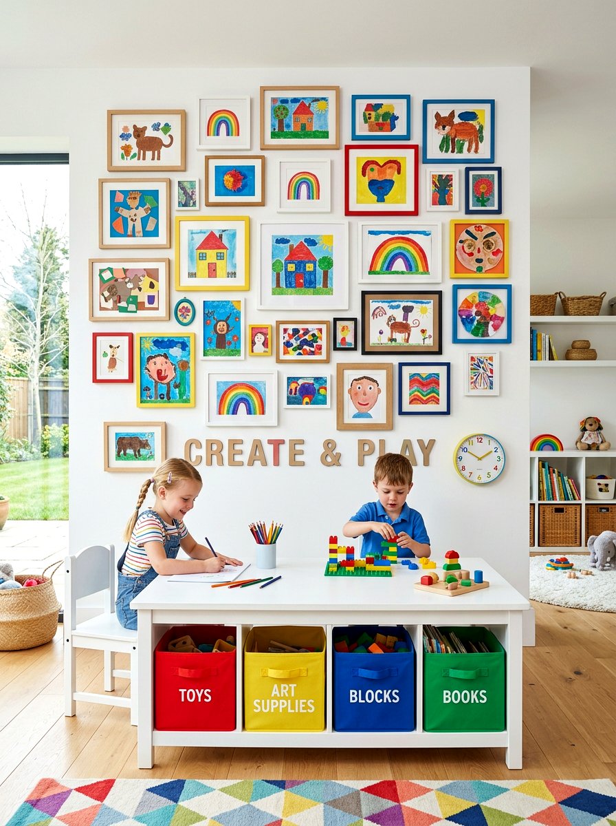 Playroom Gallery Wall - 30 children shared playroom ideas