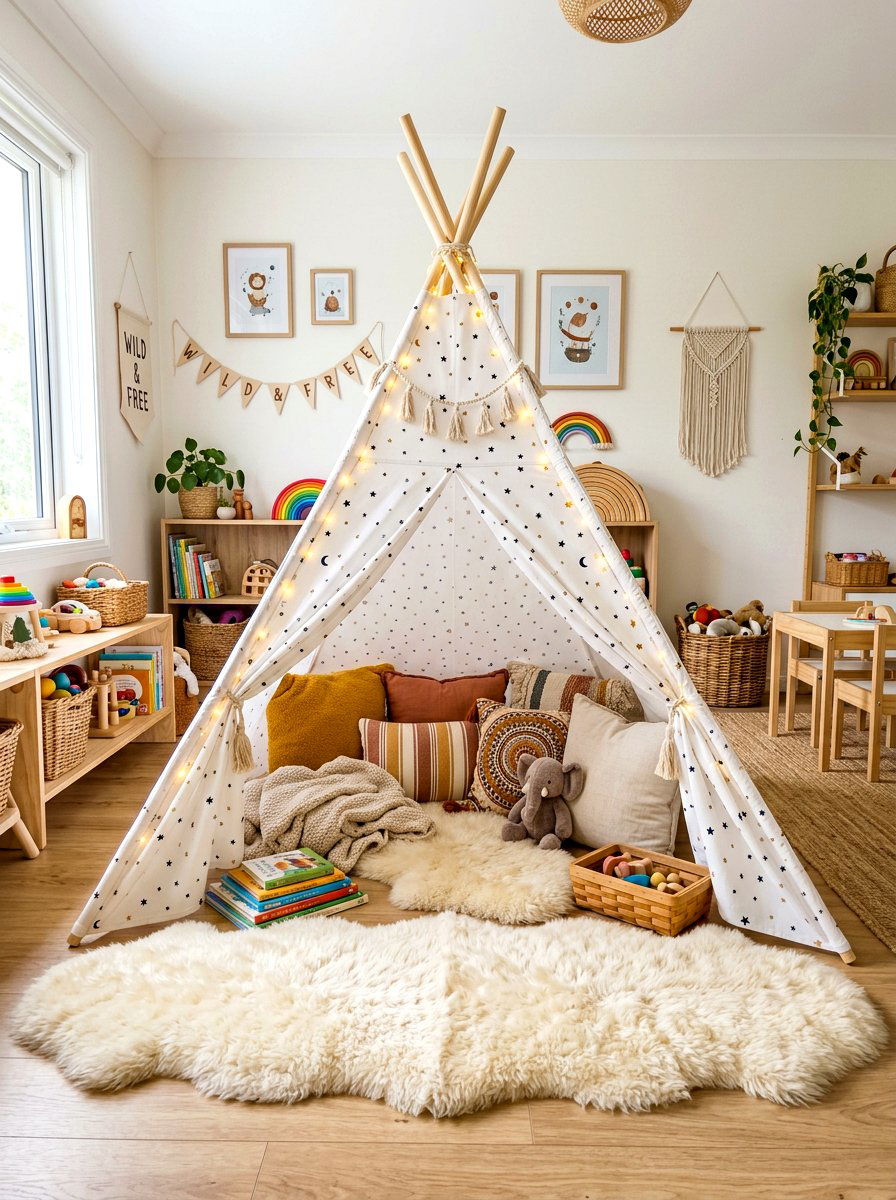 Playroom Teepee Setup - 30 attic playroom ideas