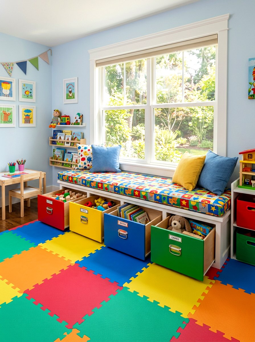 Playroom Window Seat Toy Storage - 30 storage bench window seat ideas