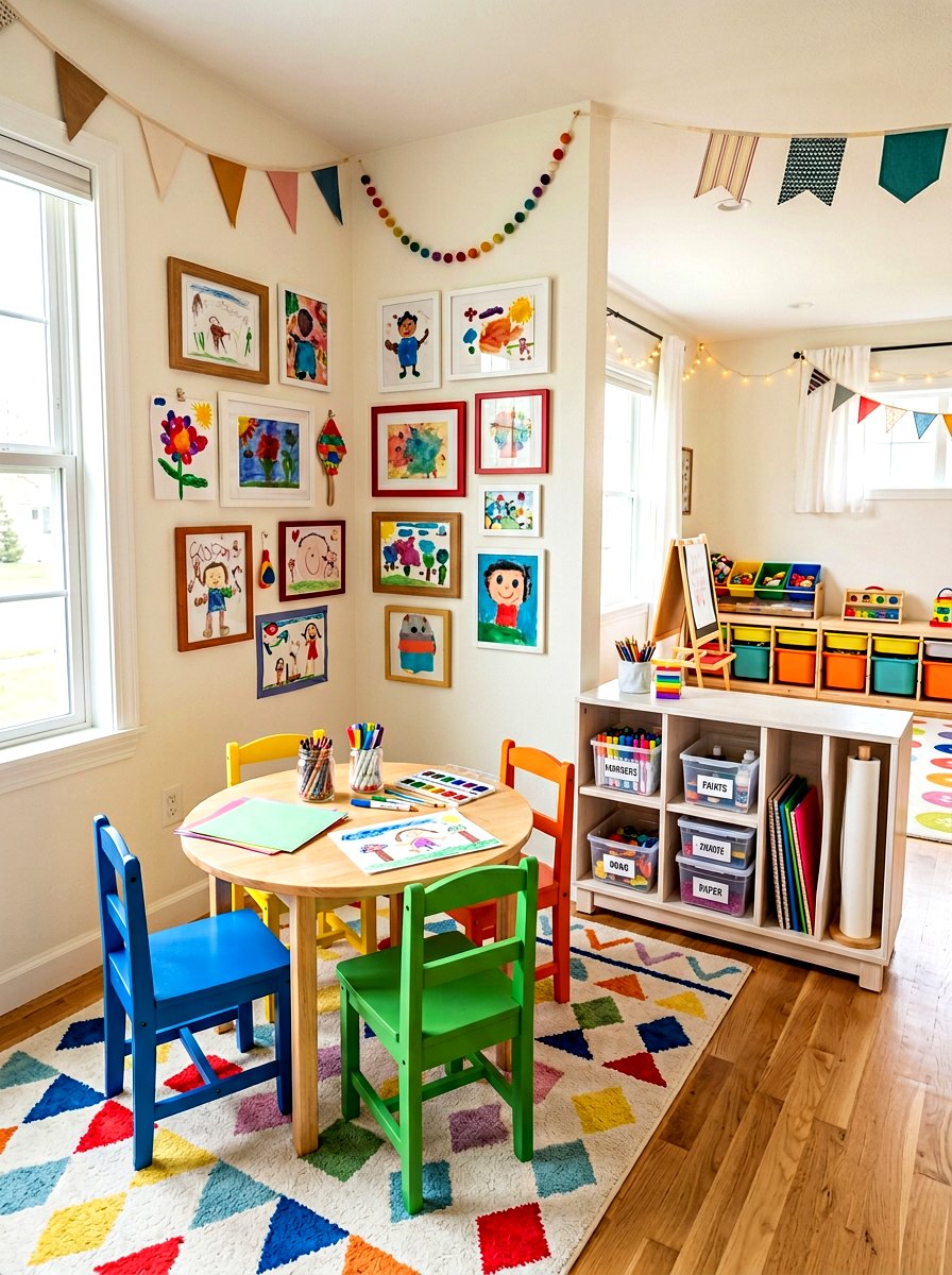 Playroom art corner - 30 kids craft room ideas