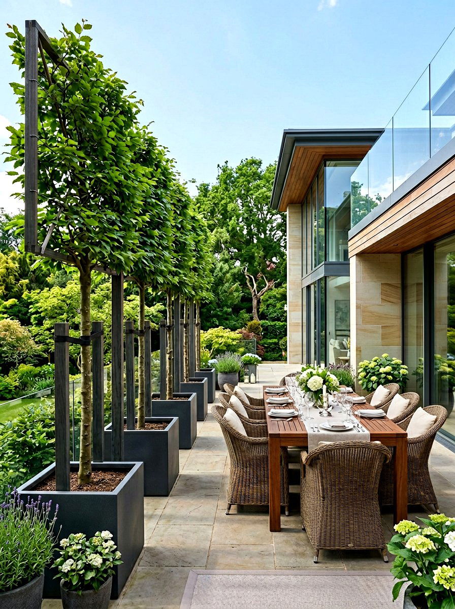 Pleached Tree Deck Privacy - 30 deck privacy ideas