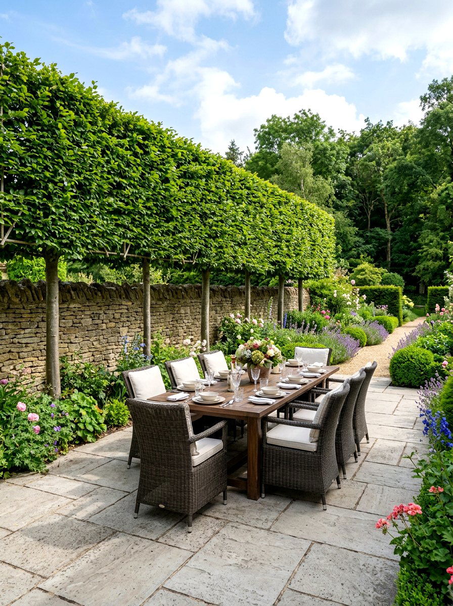 Pleached Trees - 30 patio privacy ideas