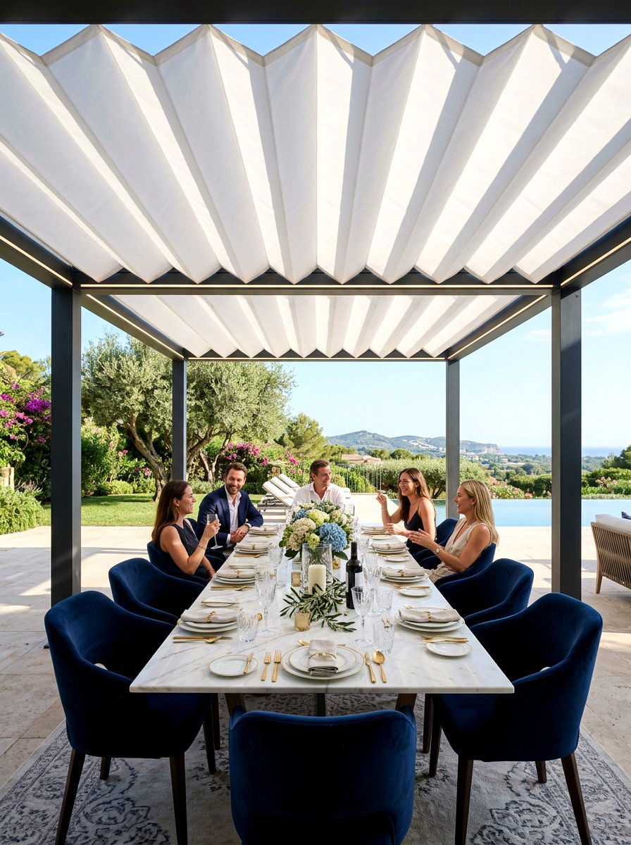 Pleated Fabric Ceiling System - 30 retractable pergola shade ideas