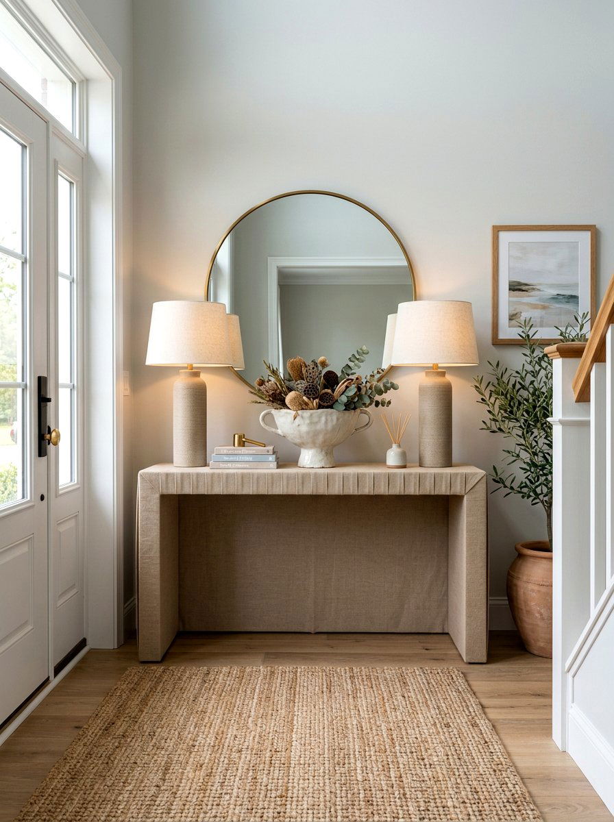 Pleated Linen Entryway Table - 30 skirted foyer table ideas