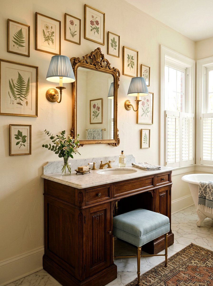 Pleated Sconce Shade - 30 granny chic bathroom ideas