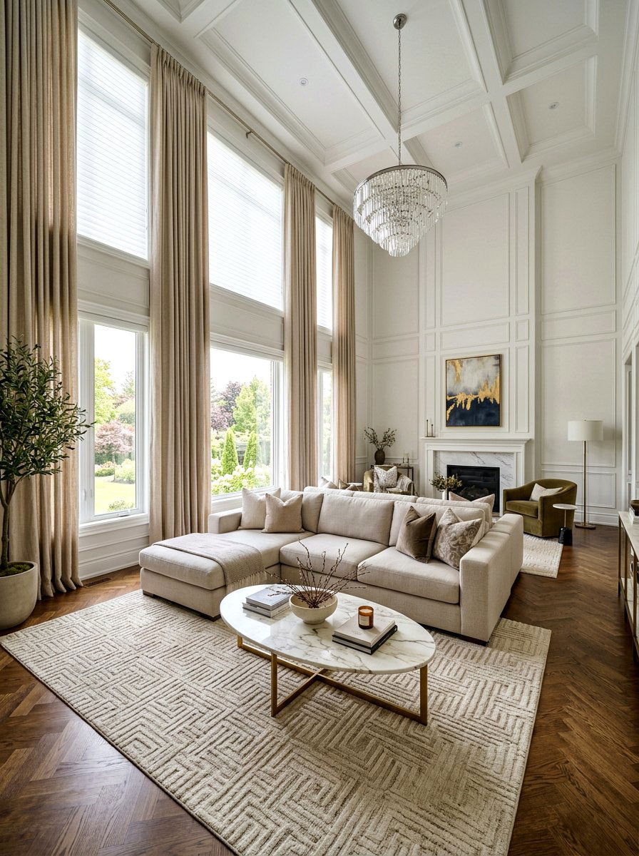 Pleated Shade With Floor To Ceiling Drapes - 30 blind and curtain combo ideas