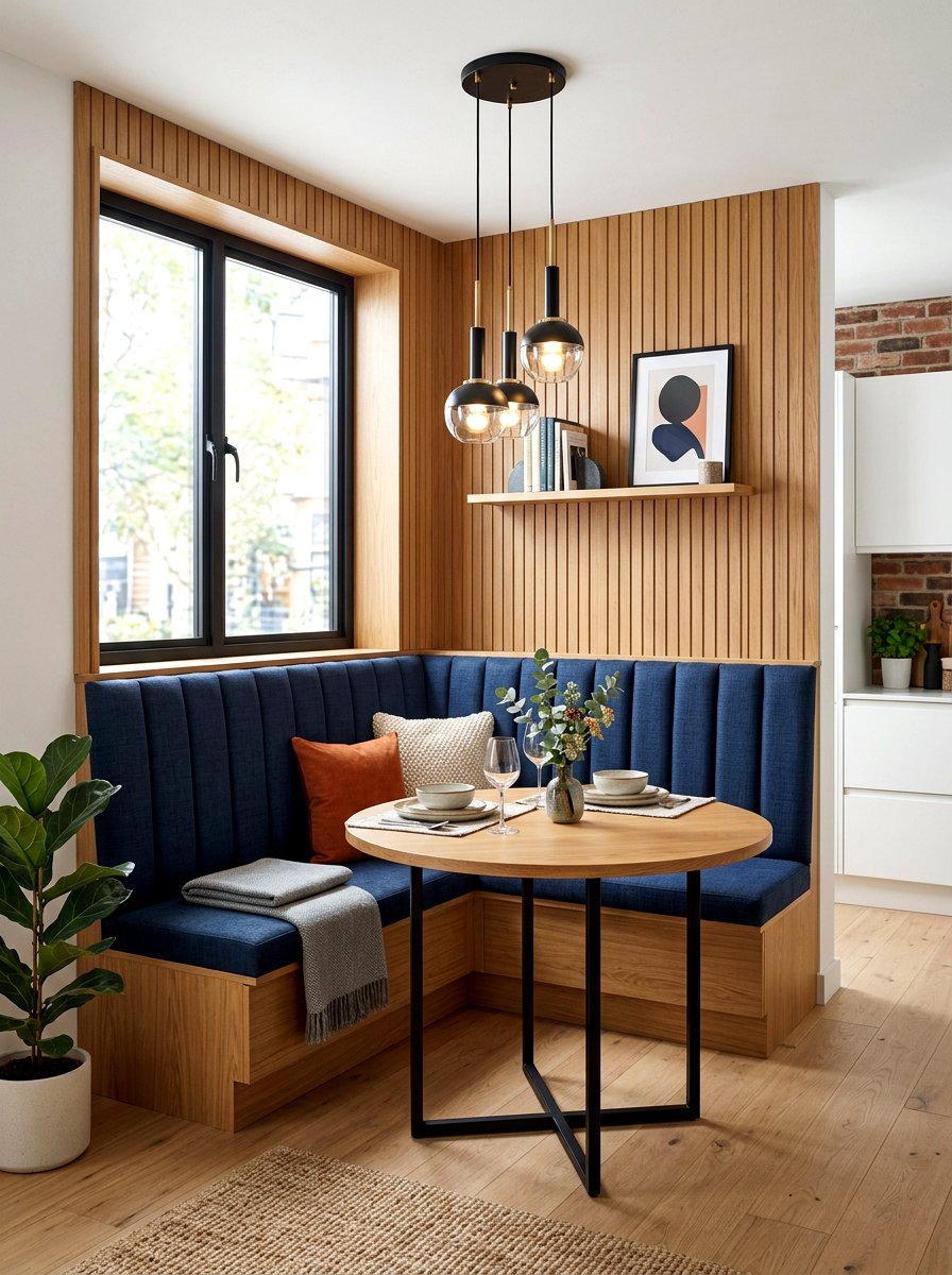Pleated corner dining bench - 30 skirted dining bench ideas