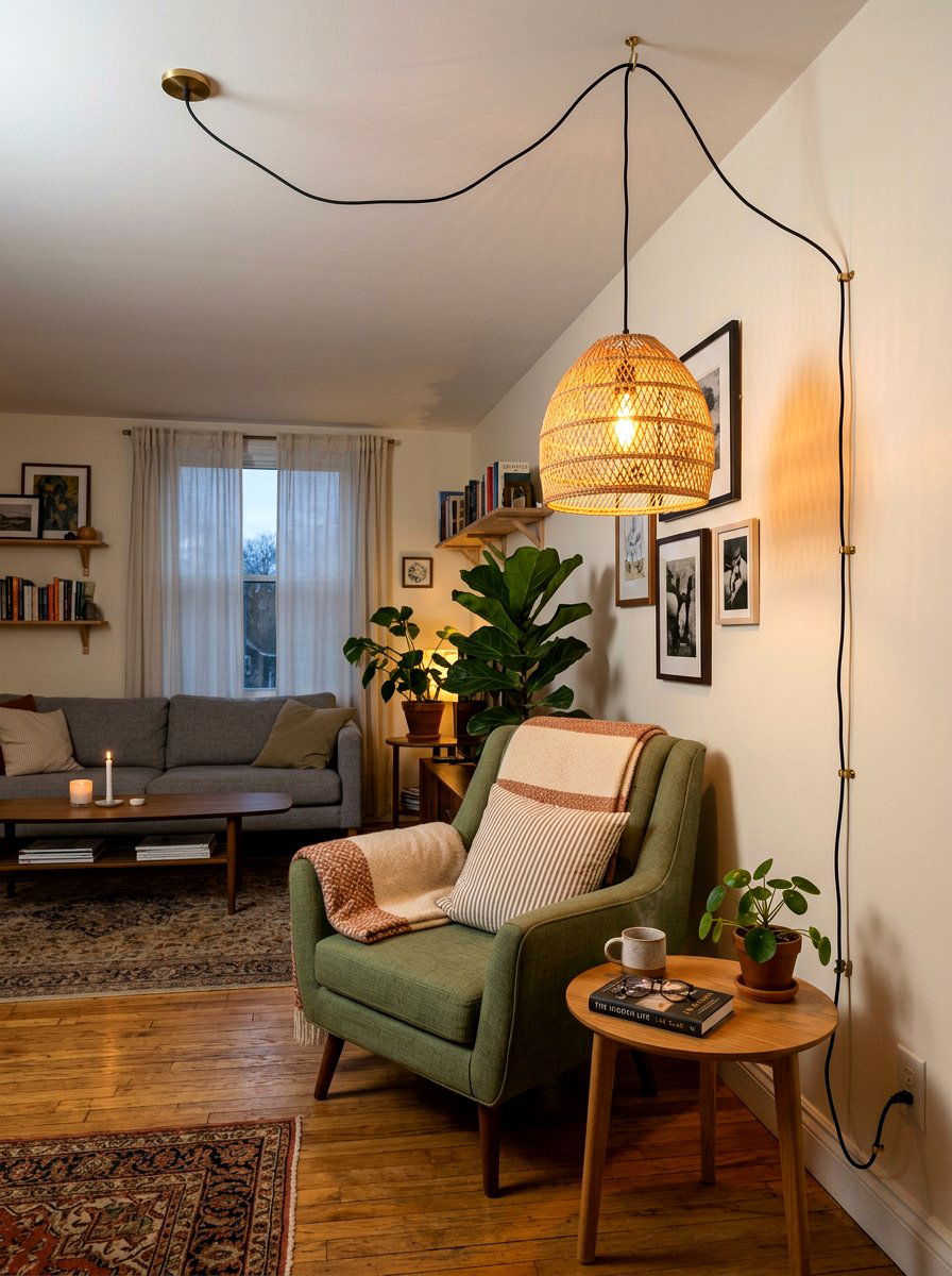 Plug In Pendant Light - 30 renter friendly living room ideas
