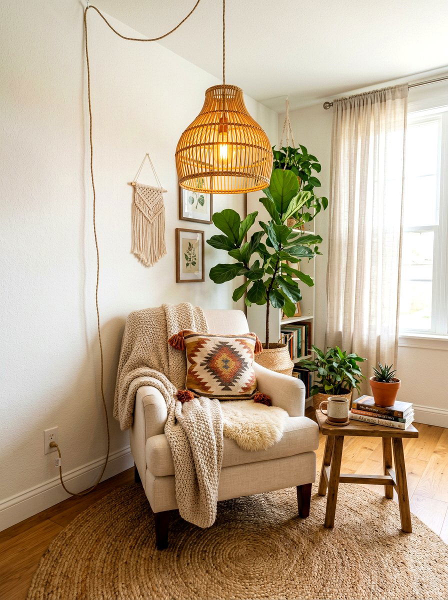 Plug In Pendant - 30 no overhead light living room ideas