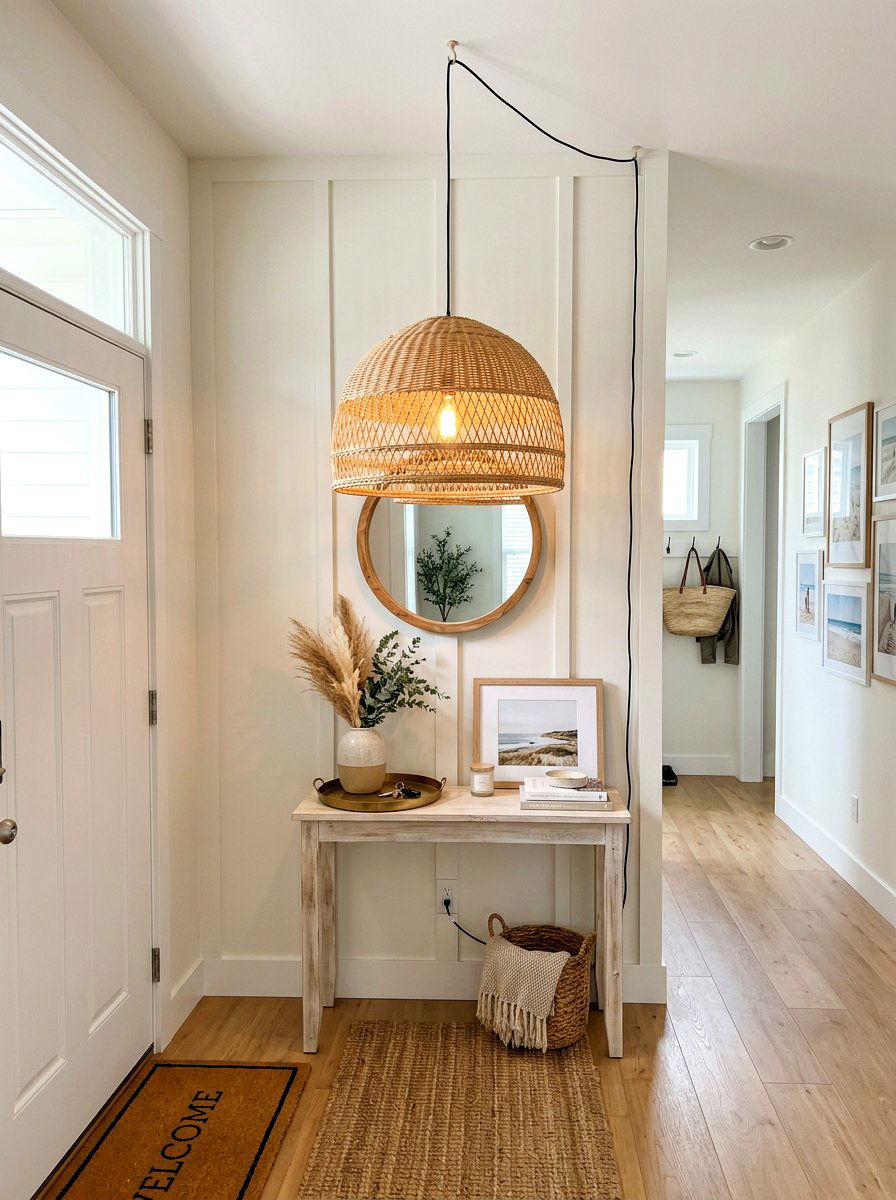 Plug in pendant light - 30 renter friendly entryway ideas